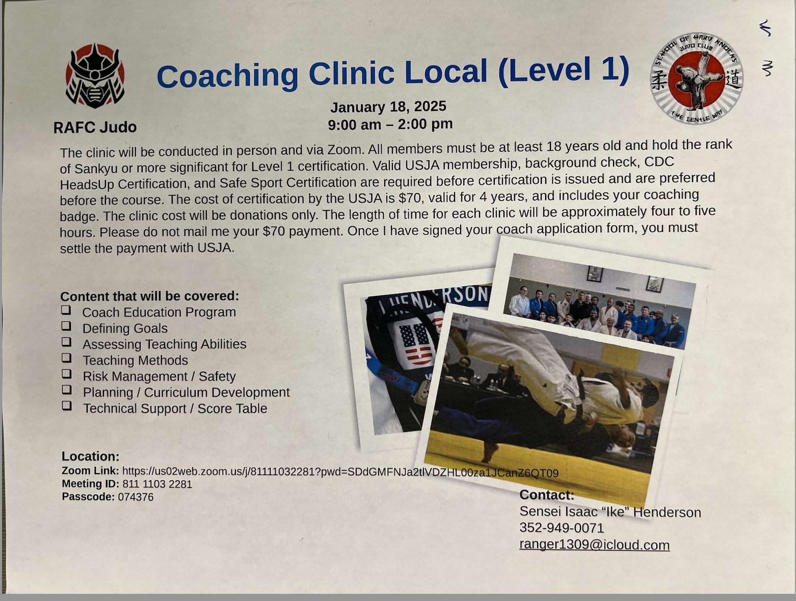 RAFC Judo Club Coaching Clinic Level 1