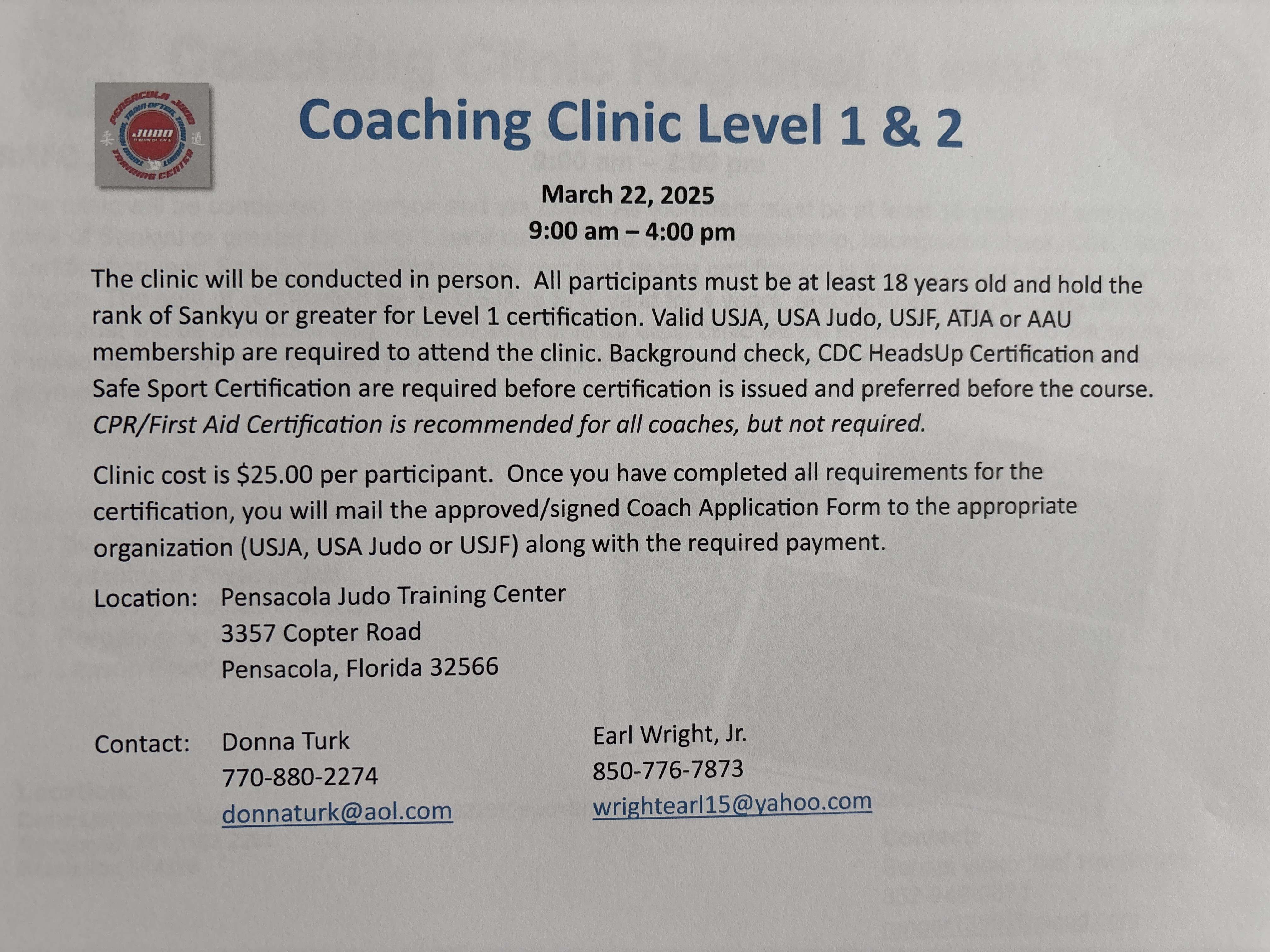 Coaching Clinic Level 1 and Level 2